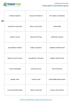 ACL Academic Collocations Game preview for Upper-intermediate B2: making connections, giving reasons, communicative group work