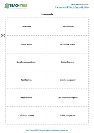 EAP Cause and Effect Essays Activity preview for Upper-intermediate B2: brainstorming, creating an essay outline, presenting, communicative practice, group work