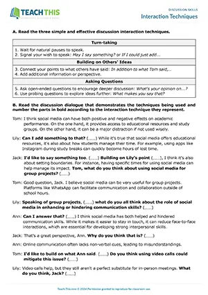 EAP Discussion Interactive Techniques Worksheet preview for Upper-intermediate B2: matching, gap-fill, discussion, group work