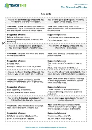 EAP Discussion Skills Game preview for Upper-intermediate B2: categorising, matching, discussion, role-play, communicative practice, group work