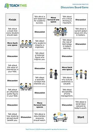 EAP Discussions Board Game preview for Upper-intermediate B2: impromptu speech, leading discussions, group work