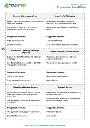 EAP academic presentation skills worksheet preview for Upper-intermediate (B2) asking and answering questions, peer feedback, and presentation activities