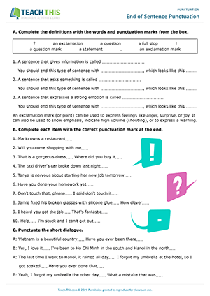 End of Sentence Punctuation Worksheet Preview