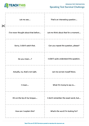 EAP speaking test preparation game preview for Intermediate (B1) showing categorising, multiple choice, and realistic speaking activities