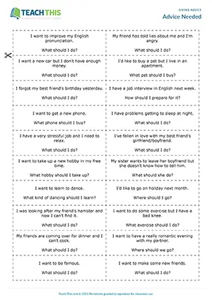ESL should for advice game for B1 intermediate: giving advice, group work, communicative practice