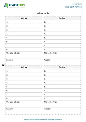 ESL best advice activity for B1 intermediate: stating problems, asking for advice, choosing the best advice, pair work