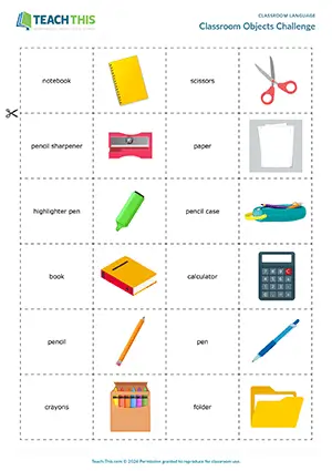 ESL classroom language games for A1-A2 elementary: matching, pelmanism, sentence practice, classroom vocabulary