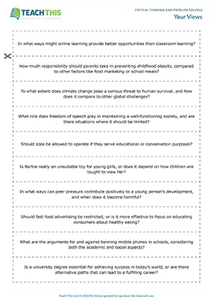 ESL critical thinking activity for B2 upper-intermediate: guided discussion, controversial questions, group practice