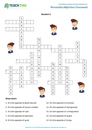 Personality Adjectives Crossword Preview