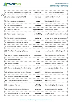 ESL Making Arrangements Game preview for Upper-intermediate B2. Students practice language related to making, changing, and cancelling plans.