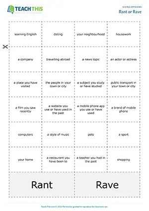 ESL Giving Opinions Game preview for Intermediate (B1) with impromptu speech and group opinion activities