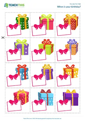 ESL Saying Dates Activity preview for Elementary A1-A2 showing birthday question practice and exchanging gifts