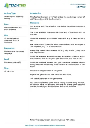 Free ESL flashcard game practicing yes/no questions where students advance until giving a yes answer