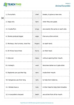 ESL animals game preview, intermediate B1, matching, true or false, guessing, team work