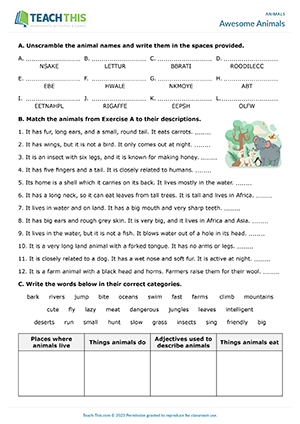 Awesome Animals Worksheet Preview