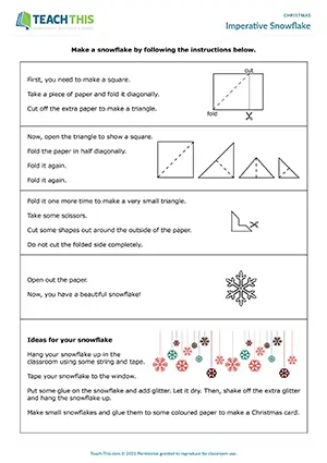 ESL Christmas activity preview, pre-intermediate A2, following instructions, making a snowflake