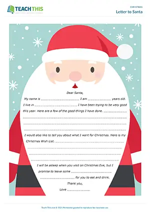 ESL Christmas worksheet preview, elementary A1-A2, gap-fill, writing a letter to Santa, writing short sentences