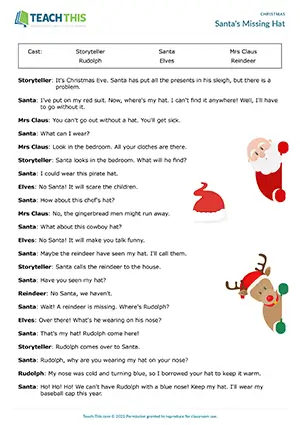 ESL Christmas play preview, pre-intermediate A2, role-play, answering comprehension questions, drawing