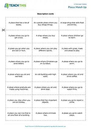 ESL places games preview, elementary A1-A2, snap, matching, pelmanism, forming sentences, pair work