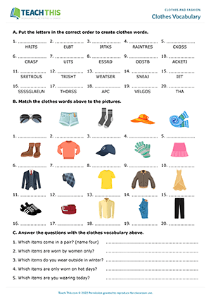 Clothes Vocabulary Worksheet Preview