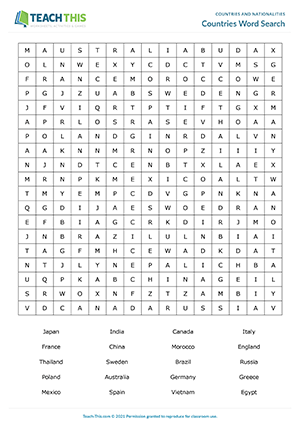 Countries Word Search Preview