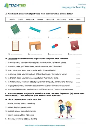 ESL education worksheet preview with matching, binary choice, categorising, gap-fill and speaking for Pre-intermediate A2