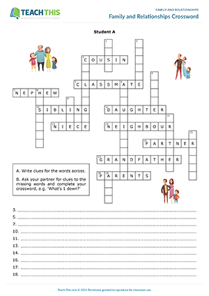 Family and Relationships Crossword Preview