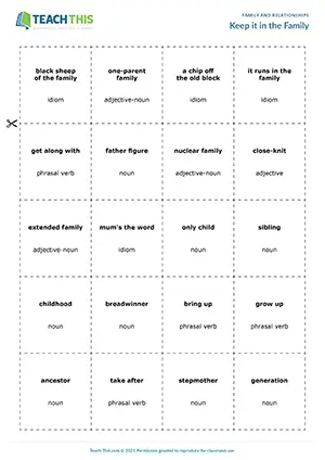 ESL Family Game, upper-intermediate B2, describing, defining, guessing, group work