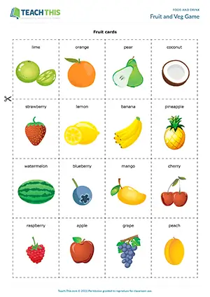 ESL Fruit and Vegetables Game, pre-intermediate A2, describing, guessing, group work