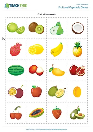 ESL Fruit and Vegetable Games, intermediate B1, pelmanism, matching, pair work