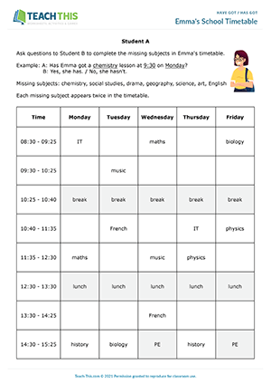 Emma's School Timetable Preview