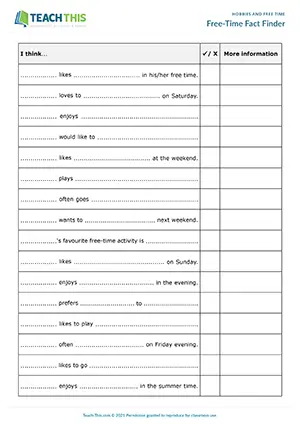 ESL Hobbies and Free-Time Activity, intermediate B1, guessing, sentence completion, asking questions, class survey
