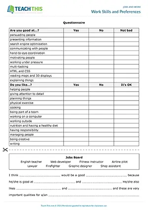 ESL Work Skills and Preferences Activity, upper-intermediate B2, questions, discussion, pair and group work
