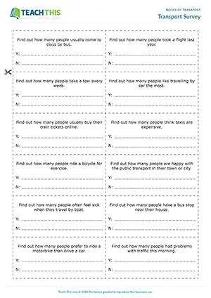ESL Transport Activity, elementary A1-A2, yes/no survey, group work