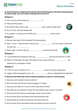 Money Vocabulary Worksheet Preview