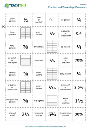 ESL Fractions and Percentages Game, upper-intermediate B2, matching, group work