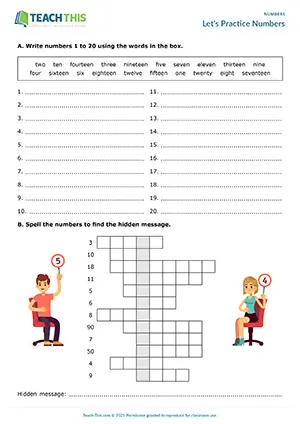 ESL Numbers Worksheet, beginner A1, matching, crossword, writing, gap-fill