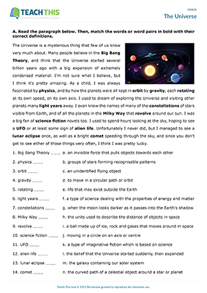 The Universe Worksheet Preview