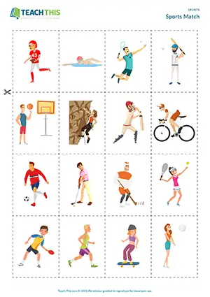 ESL Sports Vocabulary Games for Elementary A1-A2, pelmanism, matching, categorising