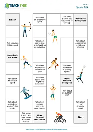 ESL Sports Board Game Upper-intermediate B2 impromptu speech, multiple-choice questions, guessing, freer practice