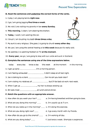 Present Time Expressions Worksheet Preview