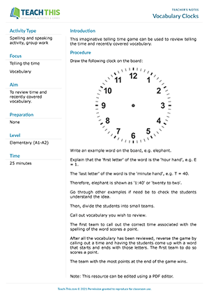 Vocabulary Clocks Preview