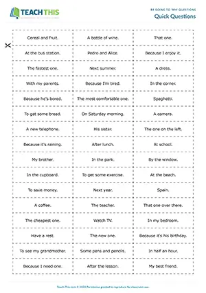 ESL Be Going To Wh Questions game preview for pre-intermediate: fast-paced group race to create and match questions and answers.