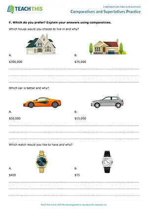 ESL comparatives and superlatives worksheet: students complete tables, gap-fills, and partner Q&A at Pre-intermediate A2.