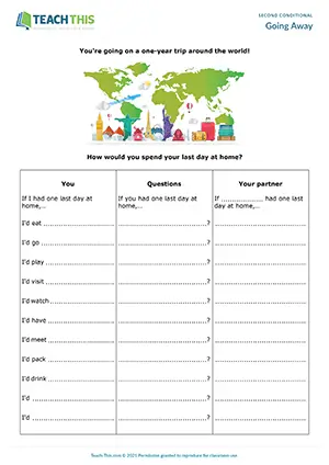 ESL second conditional activity for intermediate B1: sentence and question completion, interviews, pair work