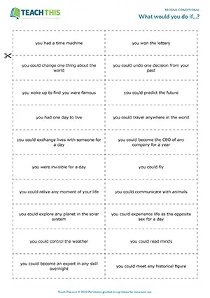 ESL second conditional activity for intermediate B1: forming, asking and answering, group discussion