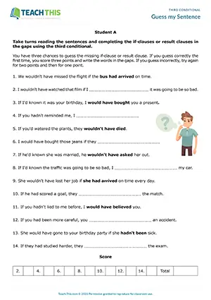 ESL third conditional guessing game for upper-intermediate B2: gap-fill, sentence completion, pair work