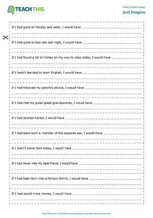 ESL third conditional questions game for upper-intermediate B2: sentence completion, asking and answering, group work