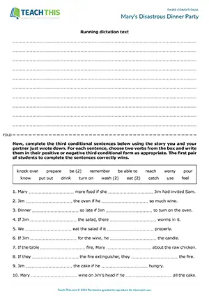 ESL third conditional running dictation activity for upper-intermediate B2: gap-fill, pair work