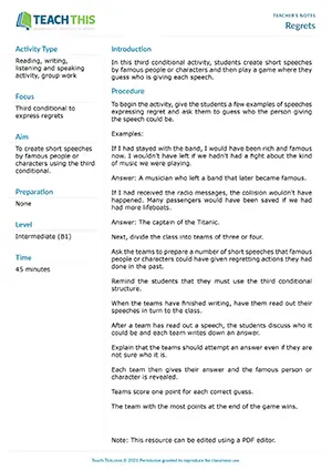 ESL third conditional activity for upper-intermediate B2: preparing and delivering a short speech, discussion